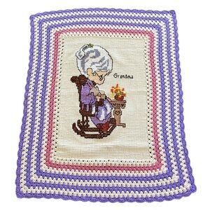 Handmade Crocheted “Grandma” Blanket Granny Rocking Chair Accent Throw 42”x34”